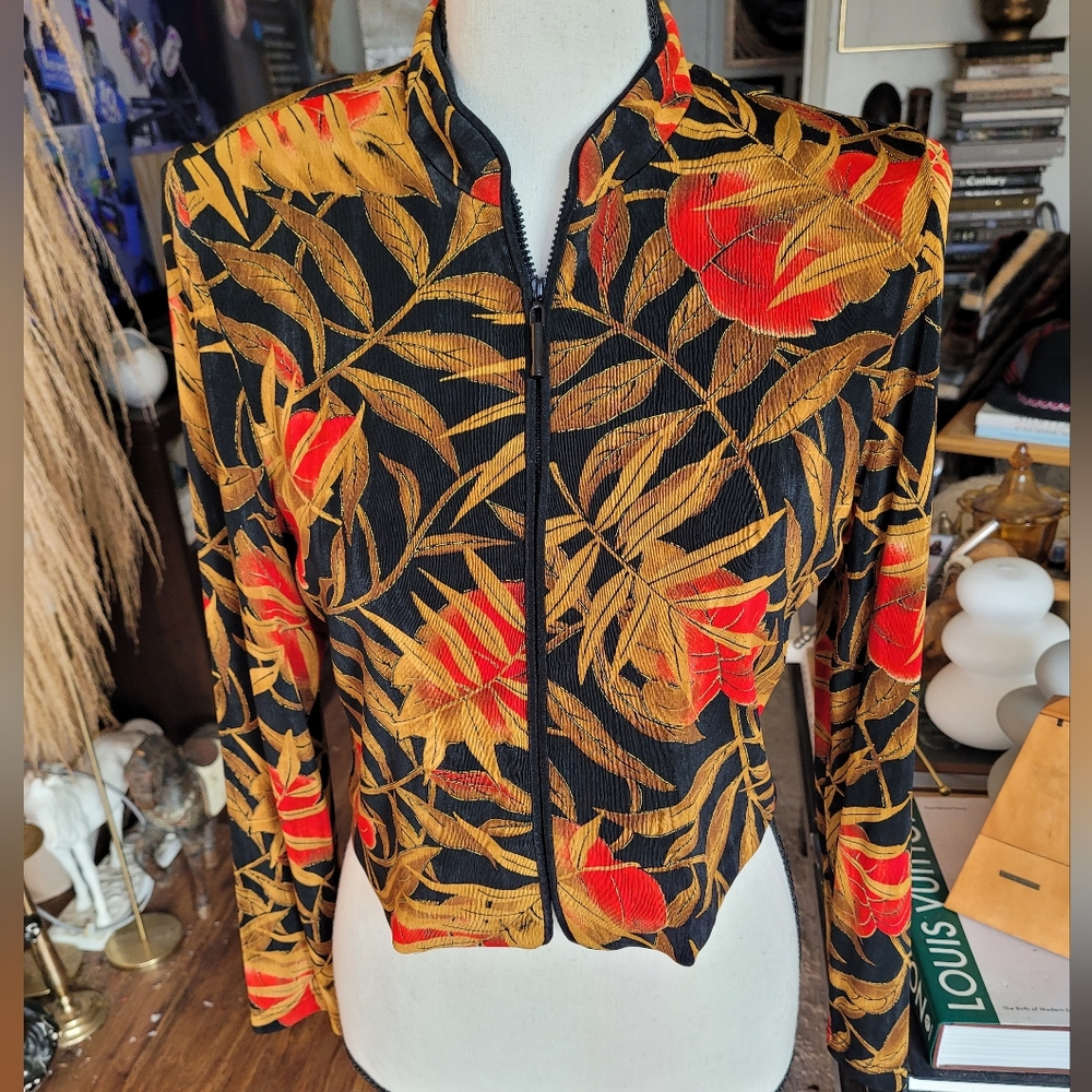 Jessica Howard Black and Gold Floral Blazer
